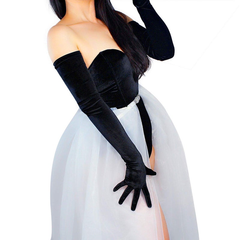 DooWay Super Long Black Velvet Gloves Women TOUCHSCREEN 28" Stretchy Warm Vintage Formal Evening Opera Gloves - Image 4